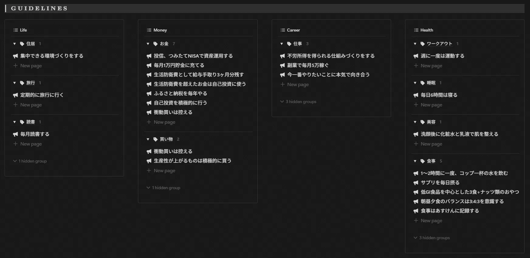 GUIDELINESセクション