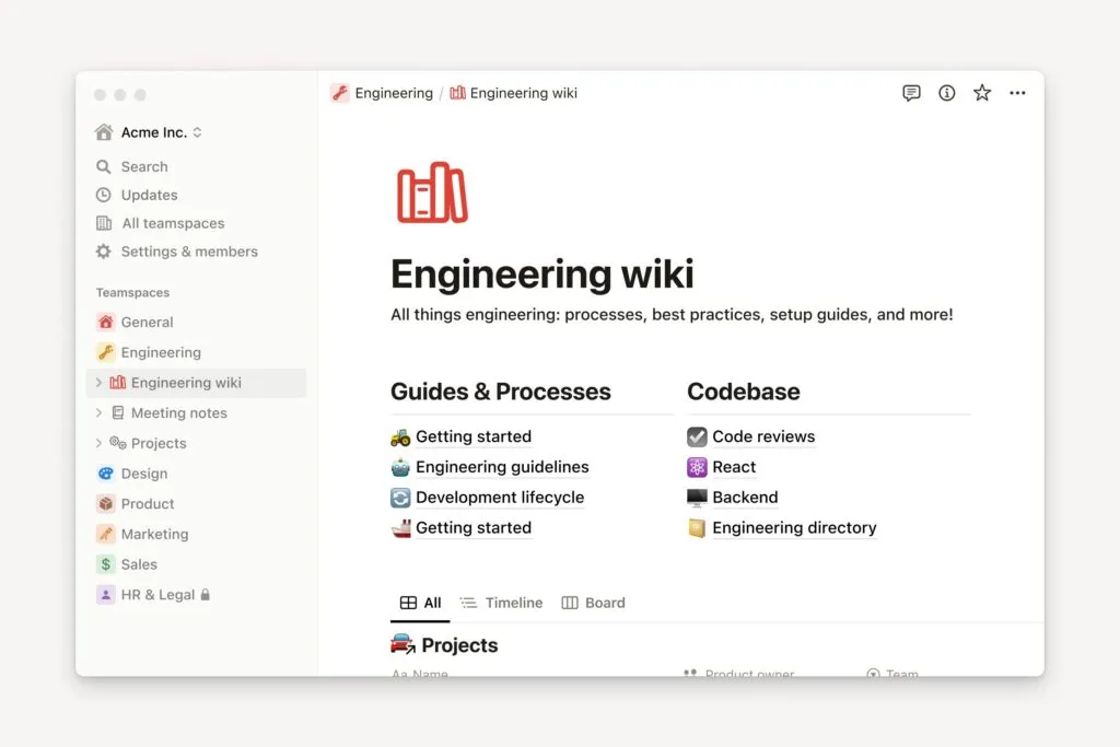 社内Wikiの例
